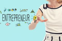 Entrepreneur concept with young woman on a blue background